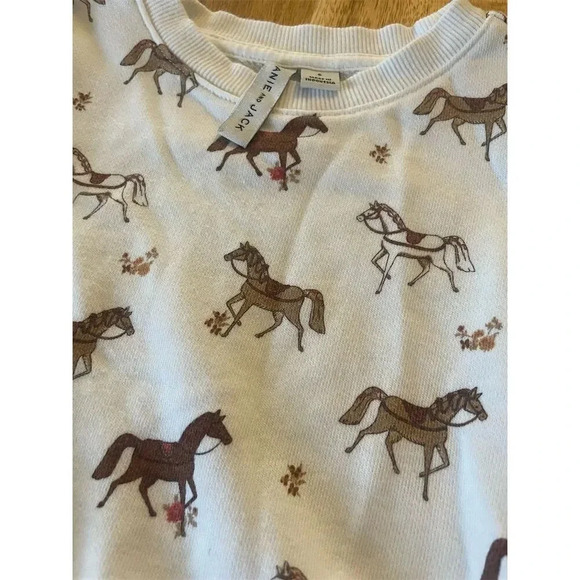 Janie and Jack Girls Equestrian Ivory Horse Print Puff Sleeve Sweatshirt Size 5 - Picture 3 of 4